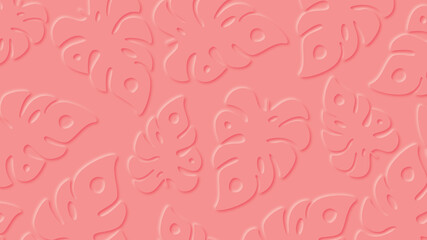 Art summer background with paper cut style tropical leaf frame.