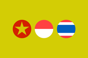 Asean flag(Vietnam, Indonesia, Thailand) on yellow background.