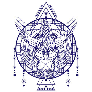 recommend clip art: Mecha Samurai Illustration wit sacred geometry white background can use for mascot logo