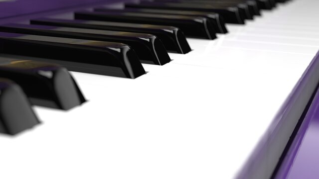 Purple-Gold Grand Piano under sky blue background. 3D illustration. 3D high quality rendering. 3D CG.