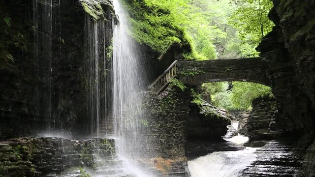 Rainbow Falls and bridge - New York