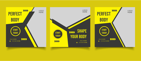 Flat health and fitness instagram posts collection