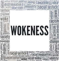 Wokeness vector illustration word cloud isolated on a white background.