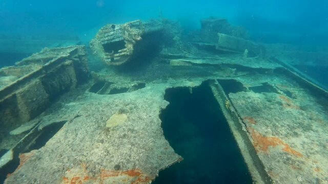 Sunken ship Michelle.  rusty metal wreck  in Dugi Otok, Croatia. Shipwreck concept