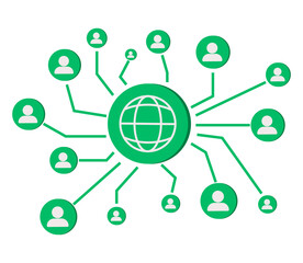 Connected people as social community networking worldwide tiny person concept. Linking business contacts online in social media vector illustration. Cooperation and teamwork using internet connection