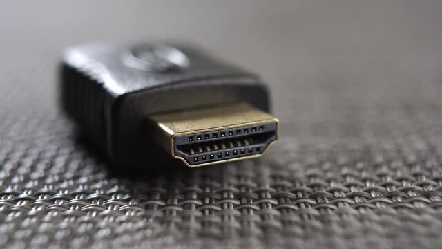 Adapter HDMI. Macro. Dolly shot. High definition multimedia interface concept