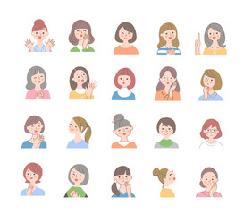 さまざまな笑顔の女性　バストアップ　セット