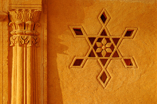 Design on the temple wall, Jaisalmer, India.