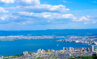滋賀県　琵琶湖　初夏6月　京都　比叡山から望む