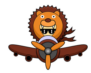 lion animal costume vector cartoon character riding an airplane