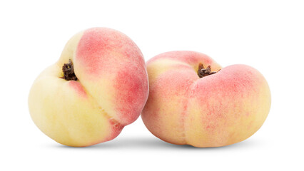 Ripe chinese flat peach fruit  isolated on white