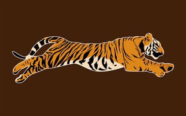 Mobilevector graphic illustration, tiger jumping or running on a brown background, perfect for tiger day, posters, pictures, wallpapers and banners