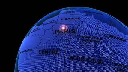 a world map of France and Provinces , 3d rendering, paris,	 - 443332034
