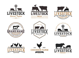 set of vintage livestock logo design, vector concept illustration