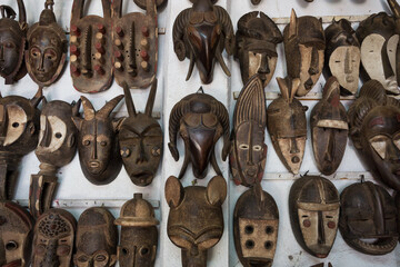Group of traditional African masks from Ivory Coast