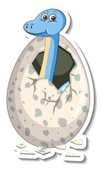 A sticker template with baby dinosaur hatching from an egg