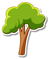 A sticker template with a tree in cartoon style isolated