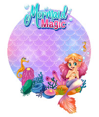 Beautiful mermaid carton character with blank pastel scales banner isolated