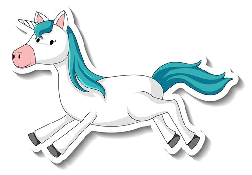 Cute unicorn stickers with a blue unicorn cartoon character