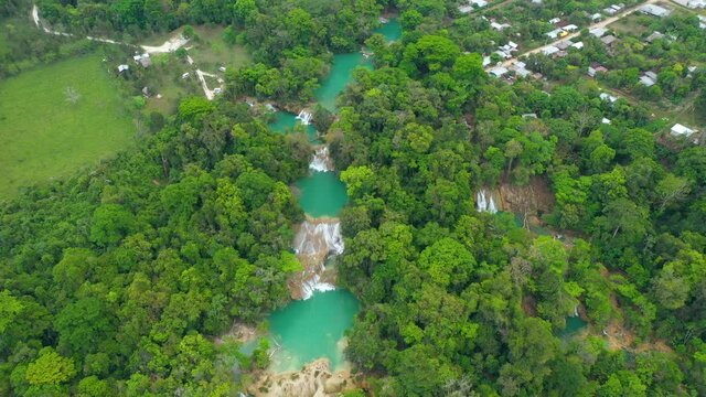 Aerial view of Mexican Cascadas Roberto Barrios waterfalls