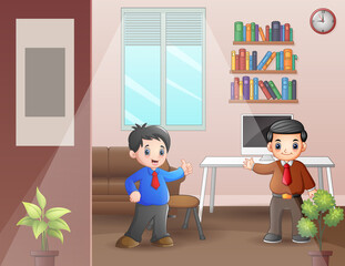 Two male employees in his office illustration