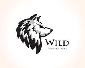 elegant head wolf drawing art logo design template illustration