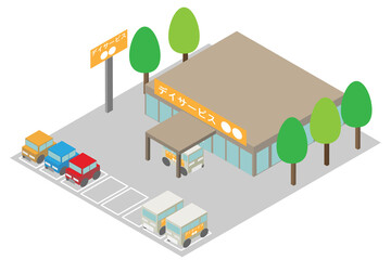 アイソメトリックなデイサービスの建物