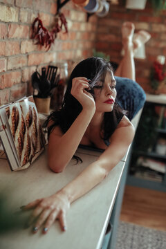 Girl on a kitchen table