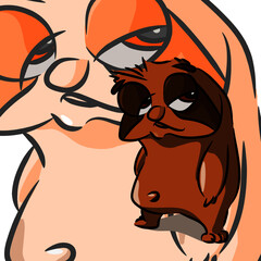 cartoon, dog, animal, vector, woman, comic, face, clipart, isolated, character, fun, pet, smile, happy, retro, cute, slow life, sloth, slow