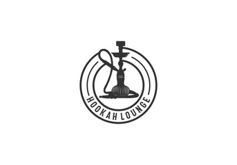 Hookah lounge logo design, emblem of hookah, monochrome typography emblem, Vector 