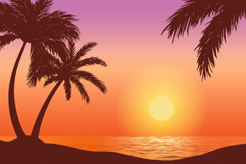 Fototapeta na wymiar vector illustration of sunset tropical beach natural scenery