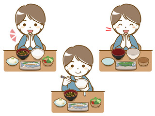 食事をする若い男性