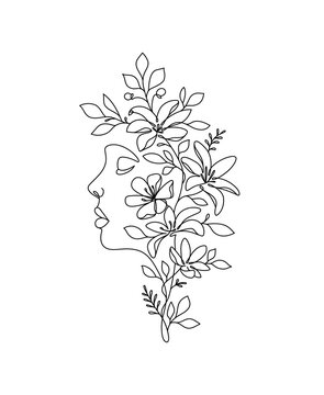 Woman and Flower Line Art