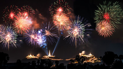 Fireworks display on the hill at Khao Wang Phetchaburi,tourism,festival,celebration, Thailand