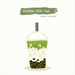 Iced green tea in take away cup isolated on white background. Vector illustration.