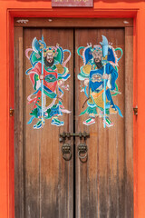 Door god painting of Chinese temple . Chinese people used to paste it on their houses’ front doors to pray for good luck and to prevent evil spirits from entering.