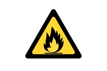 Flammable Fire Hazard warning symbol on yellow triangular sign