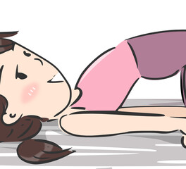 Cartoon girl in Yoga poses. Yoga Poses Infographic Elements with captions. Vector illustration. 