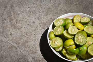 Natural fresh lime on cement backgrounds