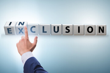 Businessman turning cubes in inclusion and exclusion concept