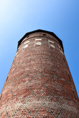 The tower of the teutonic castle in Bytów, build in XIV and XV century seen from below