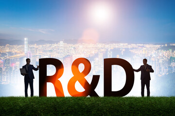 Fototapeta premium Research and development concept with businessman