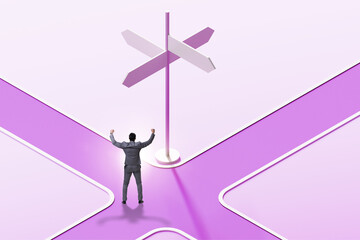 Businessman at the crossroads choosing strategy