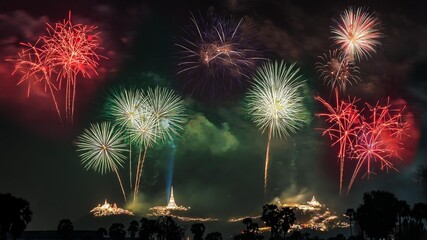 Colorful vibrant Firework celebrate anniversary happy new year 2022