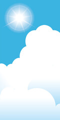 夏のイメージの縦型バナー素材｜背景イラスト　青空と白い雲と太陽