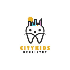 dental logo with tooth and city concept