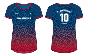 Women Sports Jersey t-shirt design concept Illustration, Abstract Swirl pattern t shirt for girls and Ladies Volleyball jersey, Football, badminton, Soccer, netball. Sport uniform kit for sports