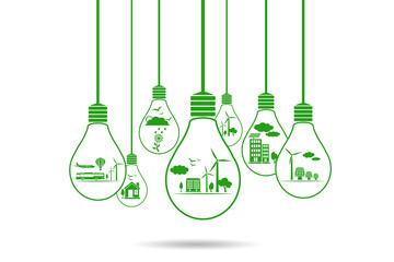 Naklejki  Think green ecological eco concept with bulbs