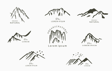 Fototapeta premium Black line natural with mountain and star