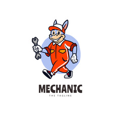Donkey Mechanic Mascot Cartoon Logo template